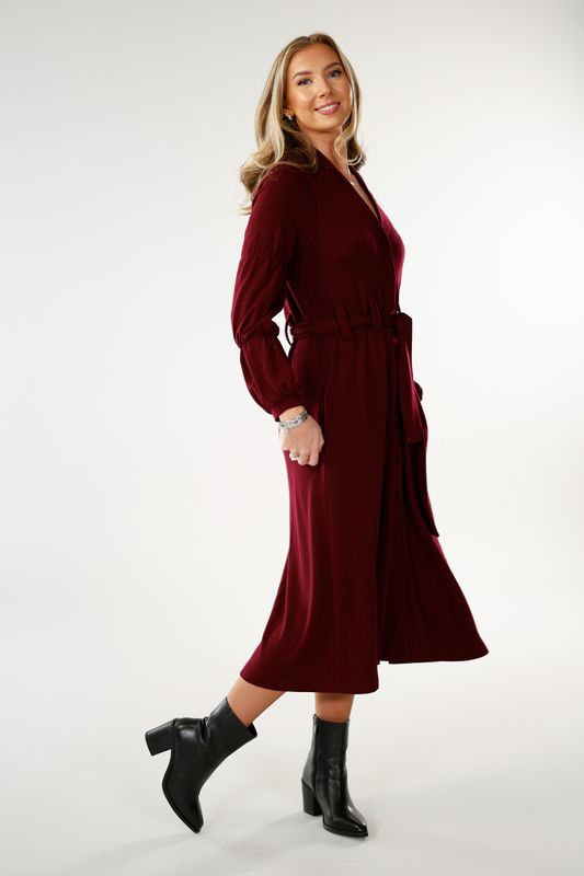 Antonette burgundy merinoull klänning