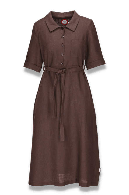 Huvudbild Pernilla brun linneklänning