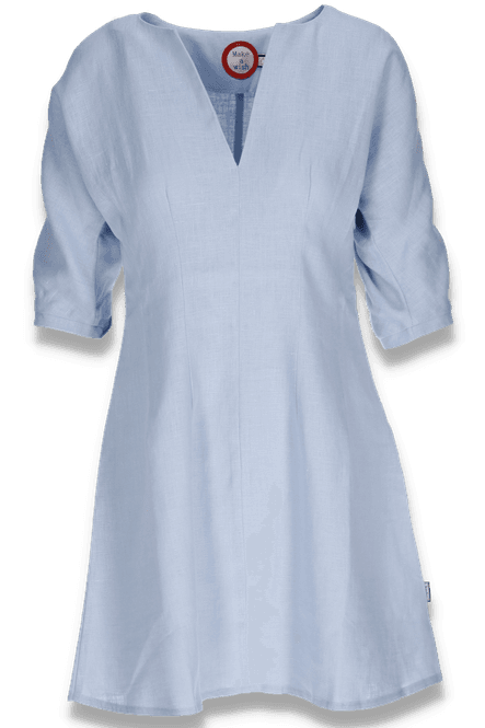 Huvudbild Mariell ljusblå kort linneklänning 