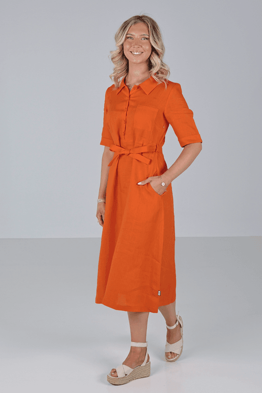 Pernilla orange linneklänning