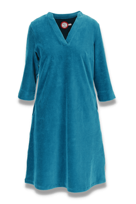 Huvudbild Saga petrol velourklänning med fickor