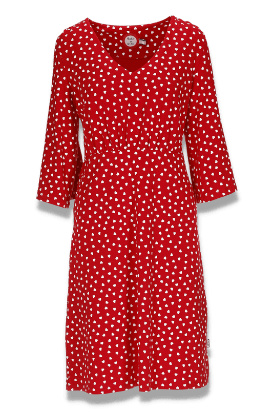 Camilla rödvit hjärtklänning
