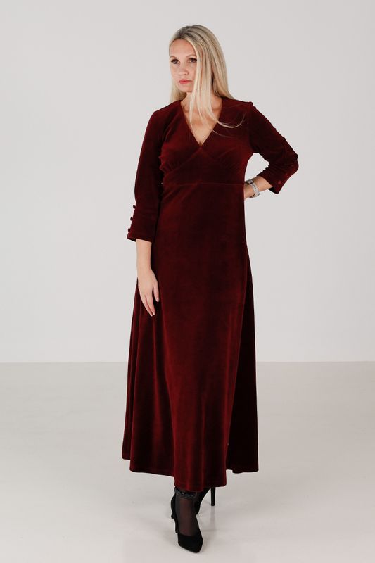 Inga burgundy lång velurklänning