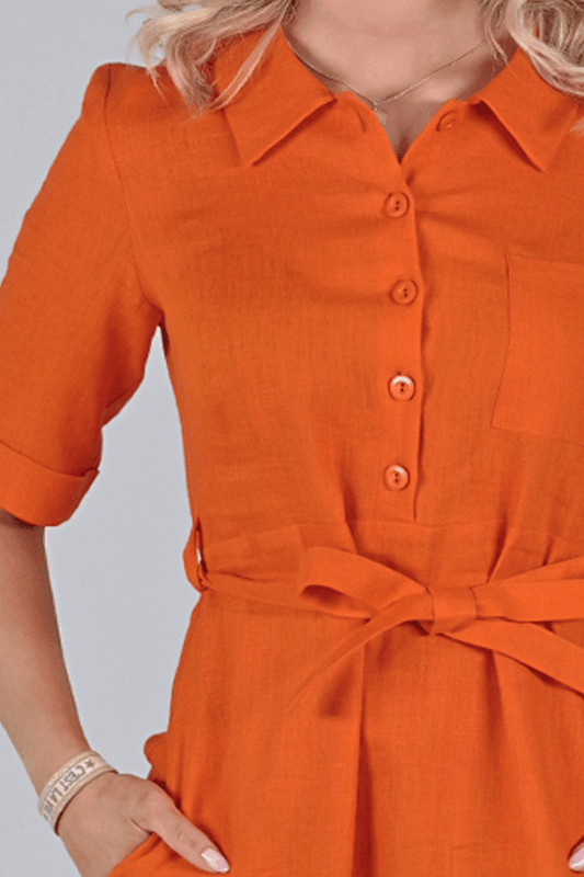 Pernilla orange linneklänning