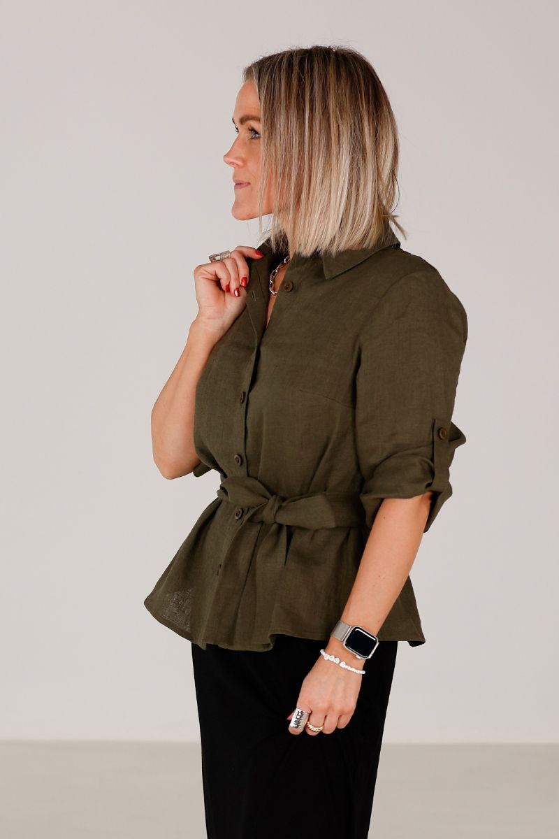 Linn khaki linneskjorta