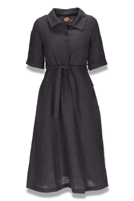 Huvudbild Pernilla gråbrun linneklänning