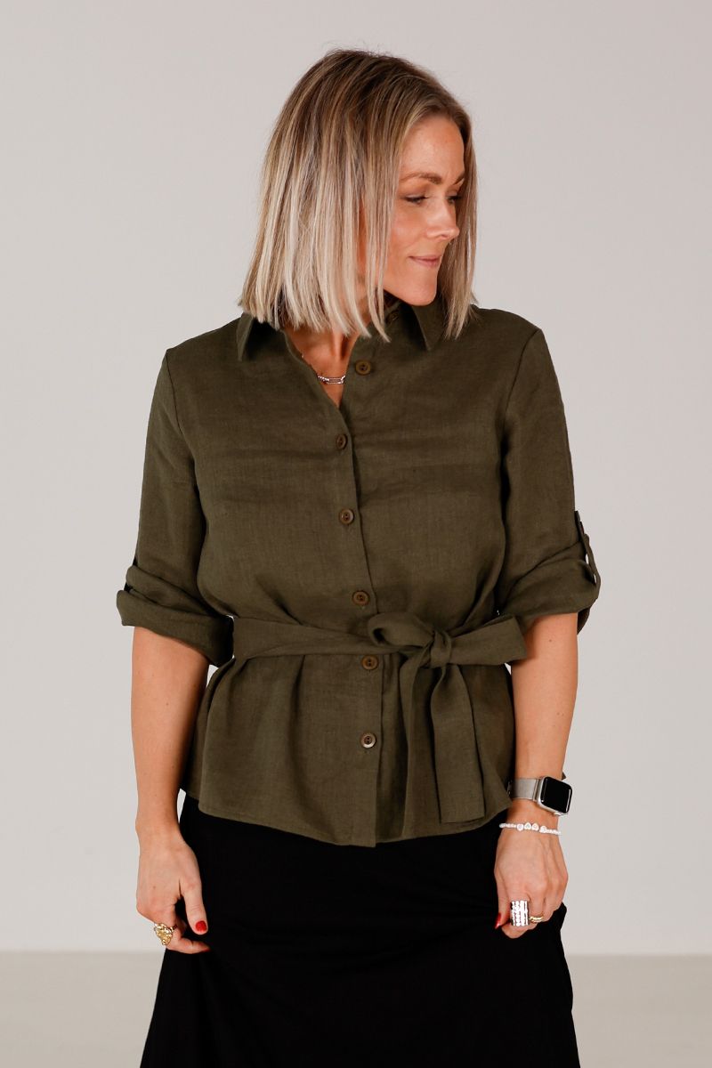 Linn khaki linneskjorta