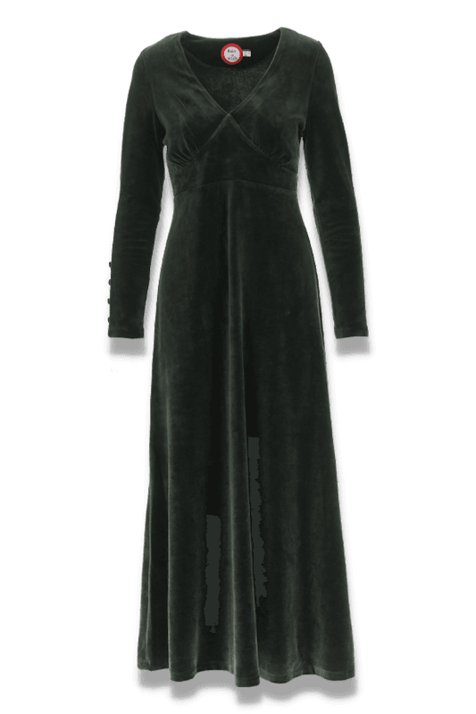 Inga kombogrön lång velurklänning